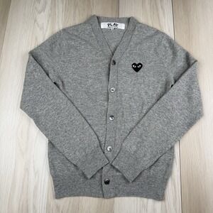 Comme Des Garcons Play Cardigan Sweater Mens Small Grey W/ Black Heart Patch